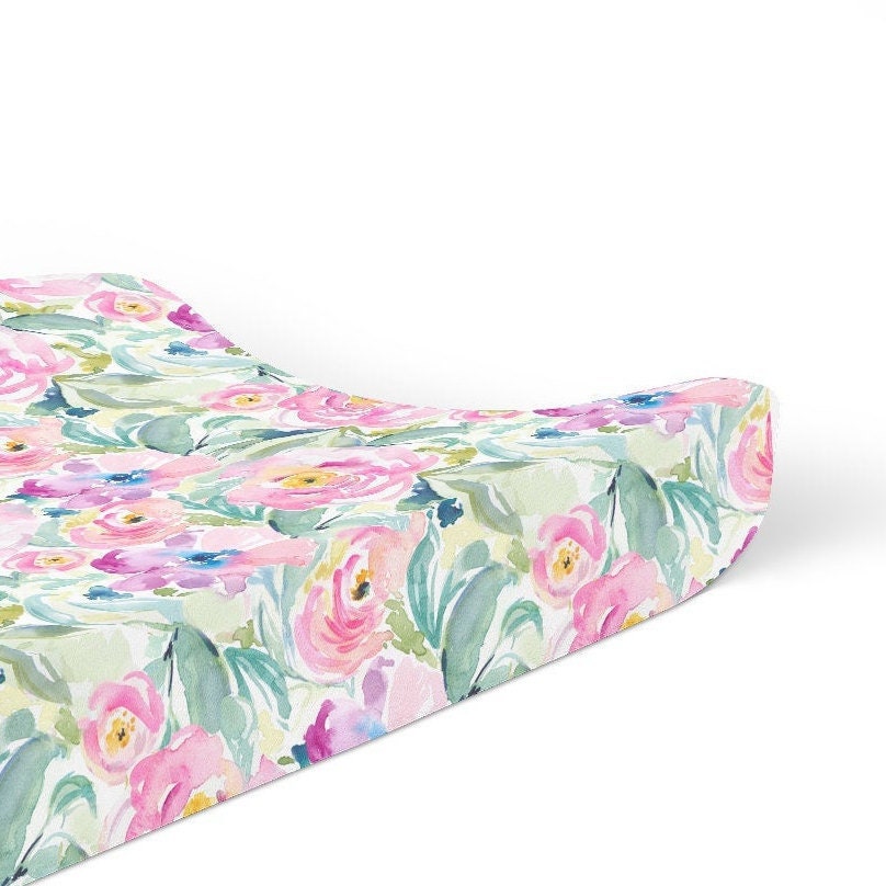 Pink Wildflower Change Pad Cover Floral Changing Mat Cover Boho Baby