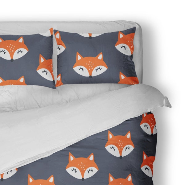 Blue Fox Kids Bedding Set - Cotton Duvet Cover - Twin - Double - Queen - King - Pillowcases - Shams - Gender Neutral Cosmic Bedroom