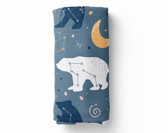 Constellation Bears Stretchy Swaddle - Space Baby Receiving Blanket - Cosmic Nursery Accessories - Stars and Moon Baby Wrap