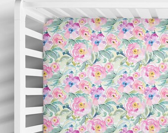 Pink Tulips Crib Fitted Sheet - Boho Baby Bedding - Boho Crib Bedding - Expecting Mom Gift