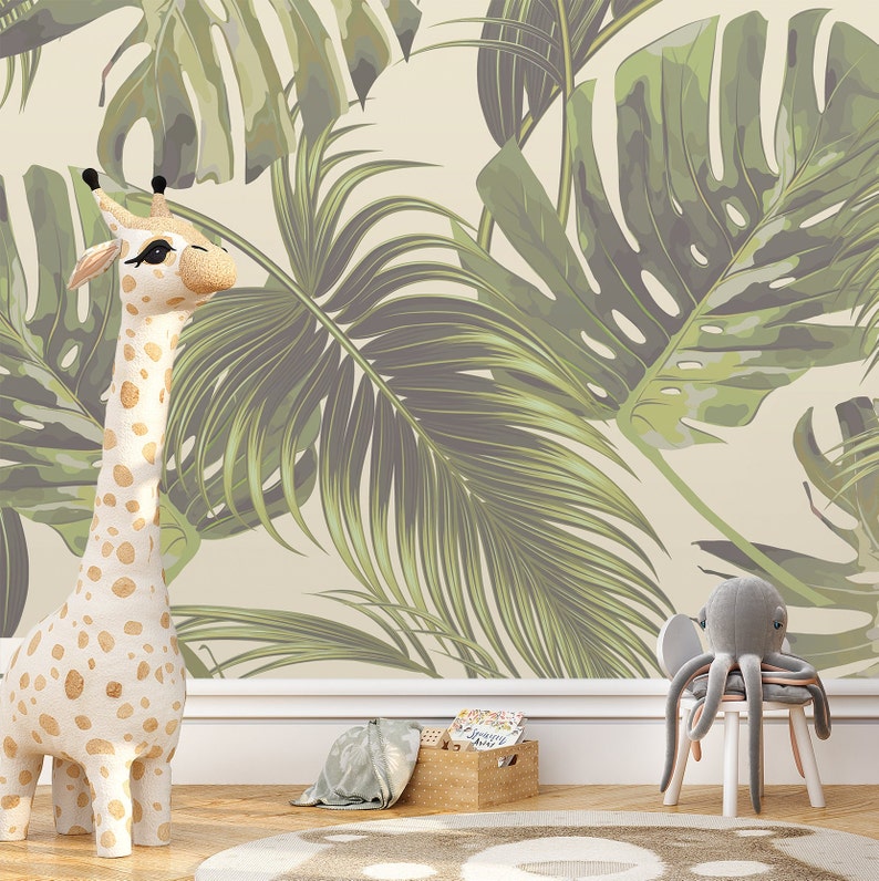 Jungle Leaves Wall Mural Textured Wallpaper Peel and Stick image 1 - best wallpaper for an accent wall