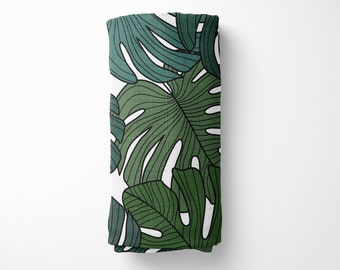 Monstera Leaf Stretchy Swaddle - Botanical Baby Blanket - Gender Neutral Nursery - Modern Tropical Jungle Bedding
