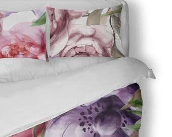 Pink and Purple Bold Floral Kids Bedding Set - Cotton Duvet Cover - Twin - Double - Queen - King - Pillowcases - Shams - Girls Bedroom