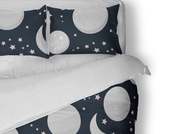Planets and Stars Kids Bedding Set - Cotton Duvet Cover - Twin - Double - Queen - King - Pillowcases - Shams - Gender Neutral Cosmic Bedroom