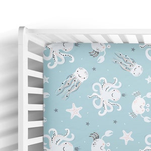 Blue Octopus Crib Sheet - Under the Sea Nursery - Marine Baby Blanket - Expecting Mom Gift