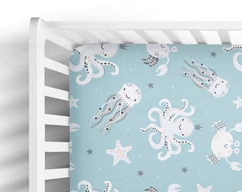 Blue Octopus Crib Sheet - Under the Sea Nursery - Marine Baby Blanket - Expecting Mom Gift