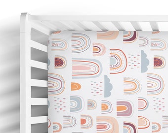 Raindrops and Rainbows Fitted Cot Sheet - Boho Pastel Crib Sheets - Modern Girl Toddler Bedding - Chic Bohemian Nursery