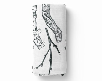 Monochrome Twigs Stretchy Swaddle - Rustic XL Swaddle Blanket - Gender Neutral Baby Wrap - Modern Nursery Accessories