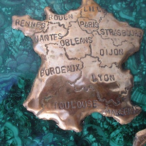 carte de France  en cuivre et malachite - 1961-1980
