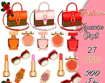 Fashion Set Clipart, Fashion Elements, Fashion Accessories Clipart, Bag Clipart, Planner Clipart, Coffee Clipart, Stationery Stickers.
