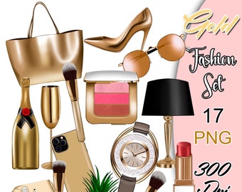 Clipartset met gouden modeaccessoires (digitale download)