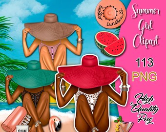 Summer Girls Clipart, Summer Fashion Clipart, Beach Girls Clipart, Summer Stickers, Summer Set Clipart, Black Girl Clipart, Beach Planner.