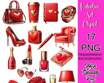 Valentines Day Fashion Set Clipart, Valentines Day Planner Clipart, Valentines Planner Stickers, Love Fashion Stickers, Fashion Illustration