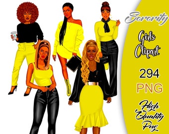 Sorority Girls Clipart, Kappa Alpha Theta Sorority, Sisterhood Clipart, Sisters Clipart, Fashion Girl Clipart, Afro Lady Clipar, Black Girl