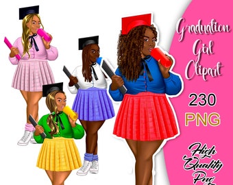 Graduation Girl Clipart, College Senior Clipart, Students Graduation, Graduating Girls PNG, Graduate Congrats, Graduation Stickers Planner.