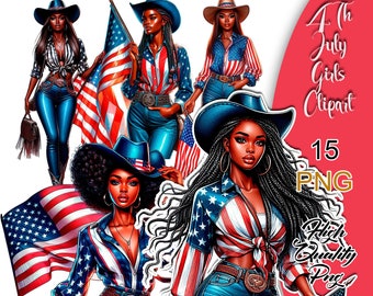 4Th of July Black Girl Planner Stickers, Happy 4Th of July Clipart, Independence Day Clipart, America Clipart, American Black Woman Clipart.