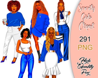 Sorority Girls Clipart, Zeta Phi Beta Sorority, Sisterhood Clipart, Black Women Clipart, Sister Girls Clipart, Fashion Girl Clipart.