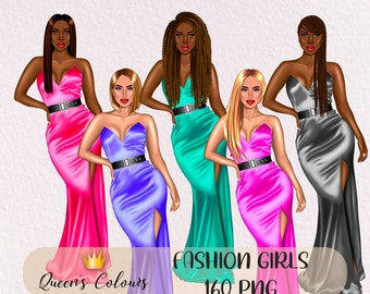 Fashion Lady Clipart, Afro Lady Clipart, Classy Lady Clipart, Fashion Illustration, New Year Eve Clipart, Afro Women Clipart, Party Clipart.