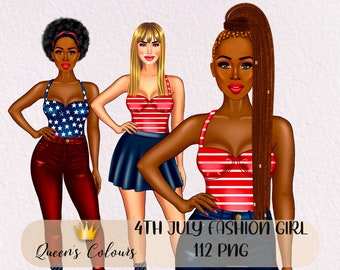 4th July Girl Clipart, Fashion American Holiday (PNG Digital Download)
