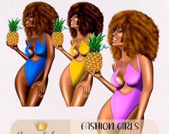 Summer Girl Clipart, Summer Beach Clipart, Beach Girl Clipart, Summer Vibes Clipart, Tropical Holiday, Swimwear Girl Clipart.
