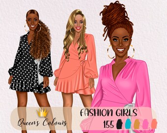 Fashion Girl Clipart, Boss Babe Clipart, Fashion Girl Planner Clipart, Back Women Clipart, Planner Girl Stickers.