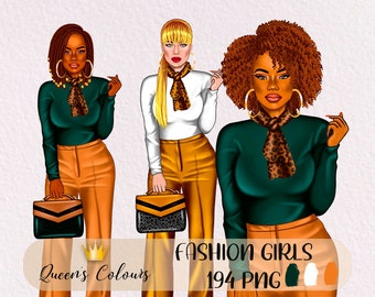 Modeflicka Clipart, Boss Girl Clipart, Modeflicka Clipart, Höstflicka Clipart, Lady Boss Clipart, Svarta kvinnor Clipart, Afroflicka Clipart.