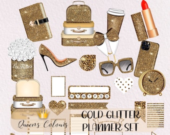 Glitter Planner Set, Glitter Planner Clipart, Glitter Planner Supplies, Agenda Clipart, Planner Stickers, Goodnotes Planner, Digital Planner