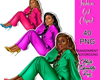 Planner Girl Clipart PNG, Black Skin Woman Clipart, Fashion Girl Clipart, Planner Babe Clipart, Melanin Black Girl, Boss Babe Clipart.