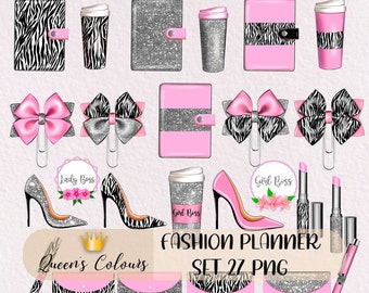 Pink Planner Set, Fashion Planner Set, Fashion Set Clipart, Pink Fashion Set, Planner Decorations, Coffee Clipart, Cute Set Printable