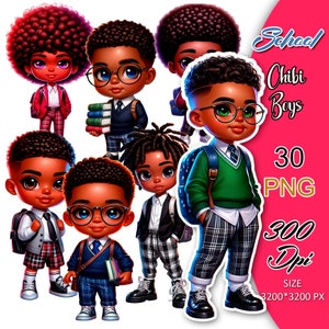 Clipart de niño chibi de la escuela, clipart de niño chibi pequeño, paquete de chibi de la escuela, pegatinas de chibi de la escuela, clipart de muñeca chibi de la escuela, niño chibi PNG.