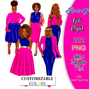 Imágenes prediseñadas de chicas de hermandad, hermandad azul y rosa, imágenes prediseñadas de hermandad, hermandad rosa y azul, imágenes prediseñadas de hermanas, imágenes prediseñadas de mujeres negras, PNG afro.