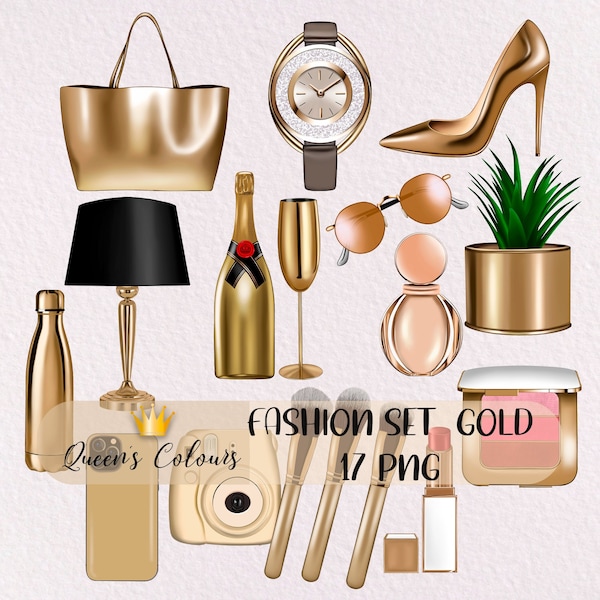 Fashion Set Clipart Gold Planner Clipart Fashion Accessories Clipart Fashion Bag Clipart Shoe Clipart Gold Fashion Stickers Glam Clipart