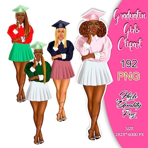 Clipart de chica graduada, Clipart de chica graduándose, Planificador de chica graduándose, Graduación de estudiantes, Pegatinas de graduación, Clipart de chica de moda.