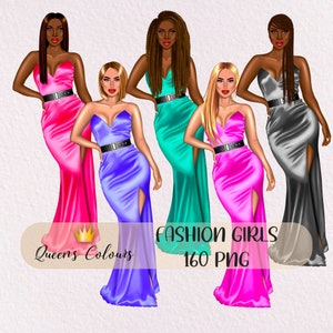 Clipart femme fashion, clipart femme afro, clipart femme chic, illustration de mode, clipart réveillon du nouvel an, clipart femmes afro, clipart fête.