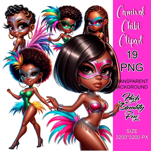 Mardi Gras Chibi Clipart, Mardi Gras Chibi Doll, Carnival Girl Clipart, Mardi Gras Clipart, Mardi Gras Chibi Png, Carnival Doll Png.