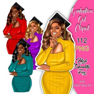 Clipart de niña graduada, graduación de estudiantes, planificador de niñas graduadas, clipart de último año de universidad, planificador de pegatinas de graduación, PNG de graduación.