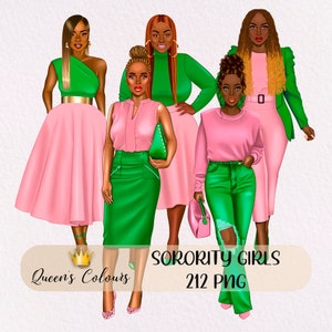 Sorority Girls Clipart Alpha Kappa Alpha Sorority Pink and Green Girls Clipart Sisterhood