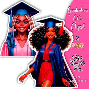 Afstuderen meisje clipart, afstuderen sticker planner, studenten afstuderen, College Senior clipart, afstuderen meisje png, afro-studenten.