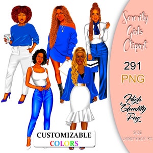 Sorority Girls Clipart, Zeta Phi Beta Sorority, Sisterhood Clipart, Black Women Clipart, Sister Girls Clipart, Fashion Girl Clipart.