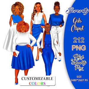 Sorority Girls Clipart, Zeta Phi Beta Sorority, Sorority Women Clipart, Sisterhood Blue and White, Sister Girls Clipart, Black Girl Clipart.