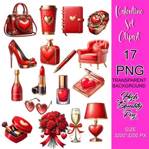 Clipart set moda San Valentino, Clipart pianificatore San Valentino, Adesivi pianificatore San Valentino, Adesivi moda amore, Illustrazione moda