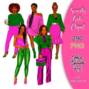 Sorority Girls Clipart, Sister Girls Clipart, Alpha Kappa Alpha, Sorority Black Women, Sisterhood Clipart, Black Women Clipart, Black PNG.