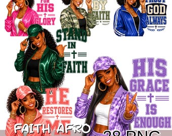 Afro Christian Woman Png Bundle, Faith Based Clipart, Religious Quote Png, Black Girl Sublimation, Digital Download
