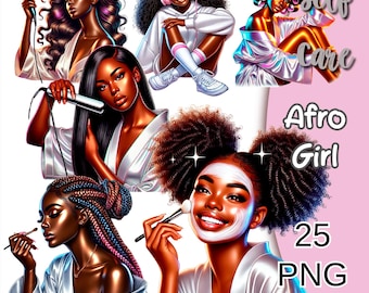 Self Care Clipart, Self Love Png, Afro Girl Spa Time, Skincare Clipart, Self Care Png Bundle, Spa Day Clipart, Black Girl Clipart, Yoga Png
