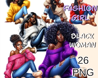 Black women Clipart Bundle, Cozy Fall Afro Girl, Black Queen Png, Fashion Girl Clipart, Autumn Girl Png, Afro Girl Clipart, Black Girl Png.