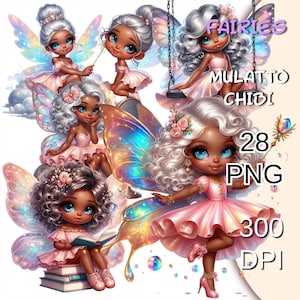 28 Png ブラックかわいい妖精クリップアート、小さな妖精の女の子 Png、アフロの赤ちゃん妖精、ムラート妖精 Png バンドル、メラニン妖精クリップアート、かわいい赤ちゃん妖精。
