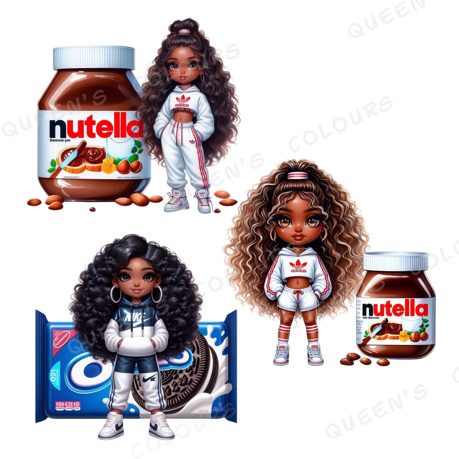 Afro Chibi Doll Clipart Bundle, Cute Black Girl Png, Candy Snack Doll ...