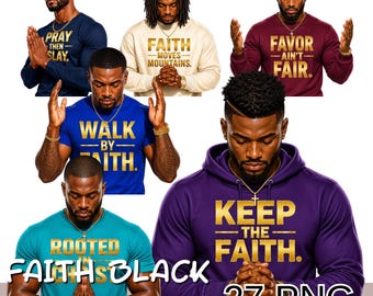 Black Man Prayer Png Set, Faith Based Black Men Clipart, Christian Men Png, Religious Afro Men Png.
