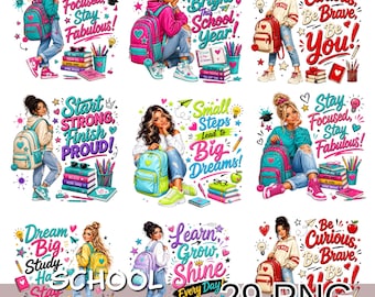 School Latina Girl Png Bundle, Latina Student Png Bundle, Back To School Clipart, Student Girl Png, Teaching Quotes.