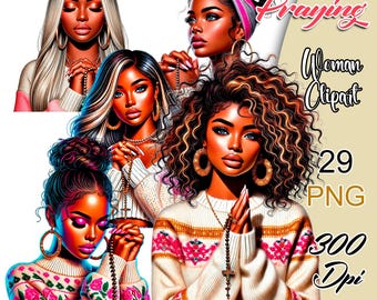 Clipart de mulher negra rezando, Clipart de menina na fé, PNG de mulher negra rezando, Clipart de menina na igreja, PNG de menina negra espiritual, PNG de menina religiosa